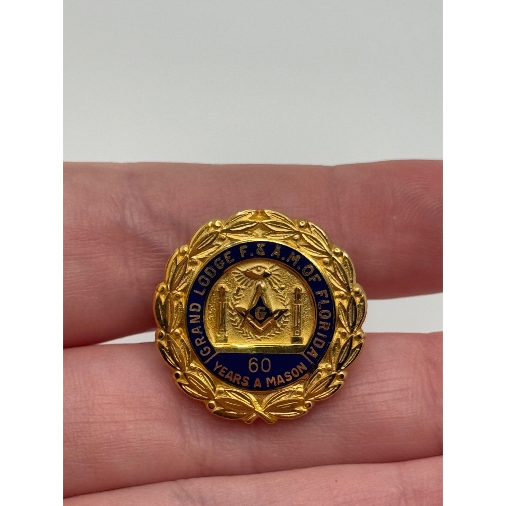 Vintage Grand Lodge F & AM Florida 60 Years a Mason Gold Tone‎ Pin
